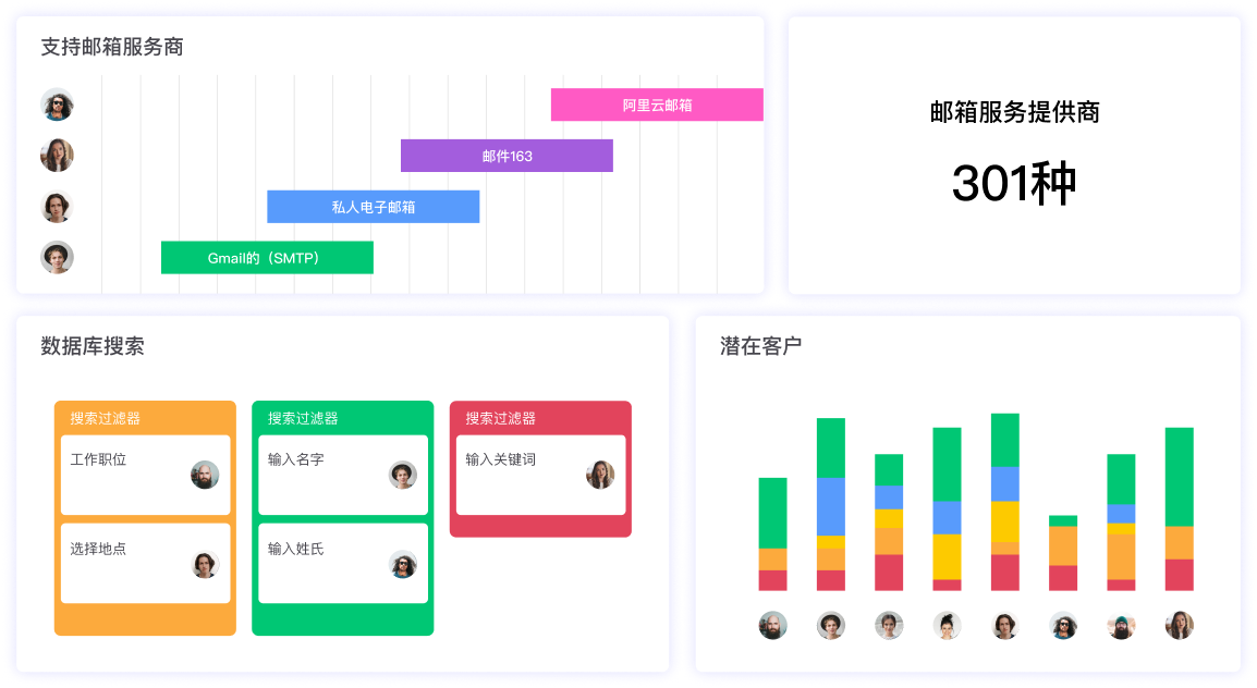 支持主流的邮箱服务提供商的邮箱连接